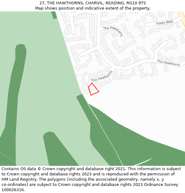 27, THE HAWTHORNS, CHARVIL, READING, RG10 9TS: Location map and indicative extent of plot