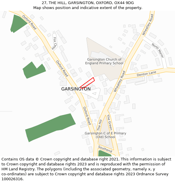 27, THE HILL, GARSINGTON, OXFORD, OX44 9DG: Location map and indicative extent of plot