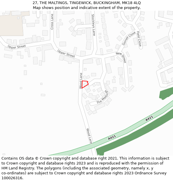 27, THE MALTINGS, TINGEWICK, BUCKINGHAM, MK18 4LQ: Location map and indicative extent of plot