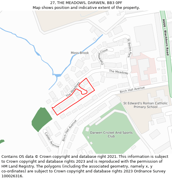 27, THE MEADOWS, DARWEN, BB3 0PF: Location map and indicative extent of plot