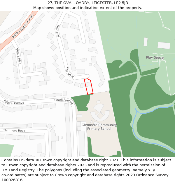 27, THE OVAL, OADBY, LEICESTER, LE2 5JB: Location map and indicative extent of plot