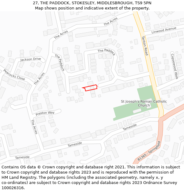 27, THE PADDOCK, STOKESLEY, MIDDLESBROUGH, TS9 5PN: Location map and indicative extent of plot