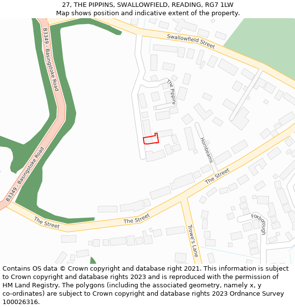 27, THE PIPPINS, SWALLOWFIELD, READING, RG7 1LW: Location map and indicative extent of plot