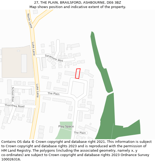 27, THE PLAIN, BRAILSFORD, ASHBOURNE, DE6 3BZ: Location map and indicative extent of plot