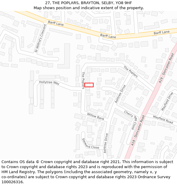 27, THE POPLARS, BRAYTON, SELBY, YO8 9HF: Location map and indicative extent of plot