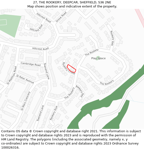27, THE ROOKERY, DEEPCAR, SHEFFIELD, S36 2NE: Location map and indicative extent of plot