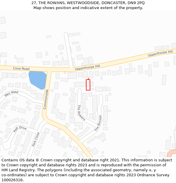 27, THE ROWANS, WESTWOODSIDE, DONCASTER, DN9 2PQ: Location map and indicative extent of plot