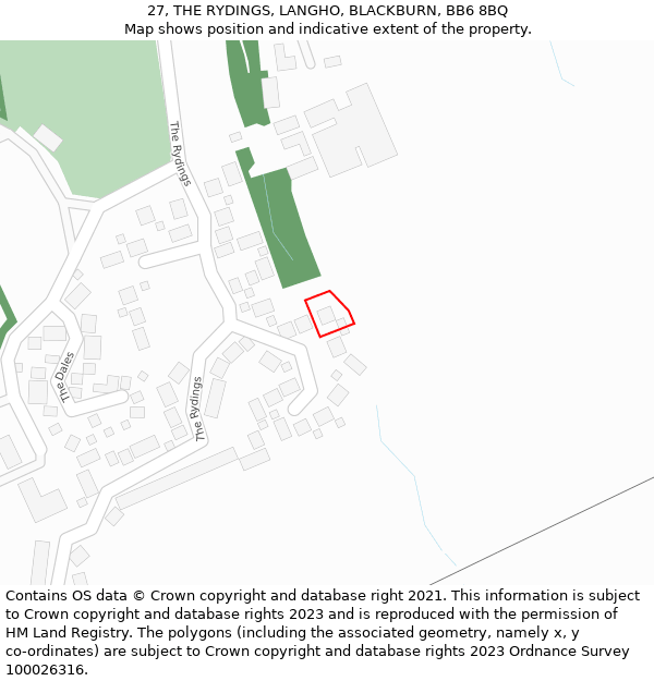 27, THE RYDINGS, LANGHO, BLACKBURN, BB6 8BQ: Location map and indicative extent of plot