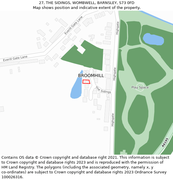 27, THE SIDINGS, WOMBWELL, BARNSLEY, S73 0FD: Location map and indicative extent of plot