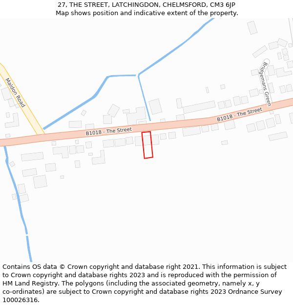 27, THE STREET, LATCHINGDON, CHELMSFORD, CM3 6JP: Location map and indicative extent of plot