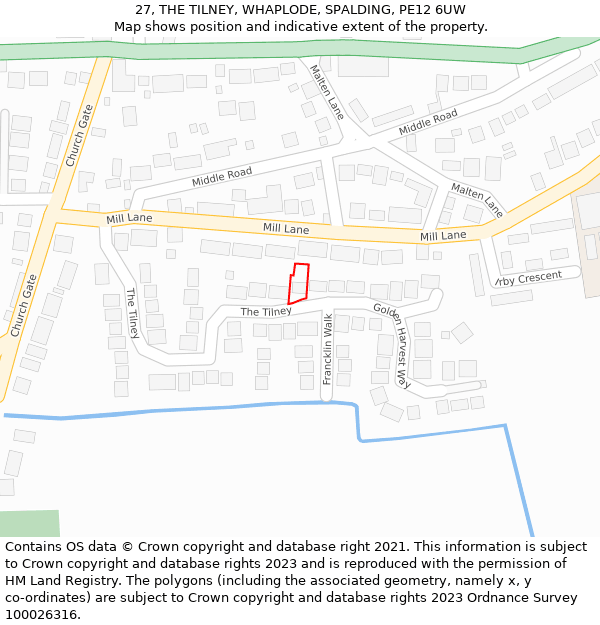 27, THE TILNEY, WHAPLODE, SPALDING, PE12 6UW: Location map and indicative extent of plot