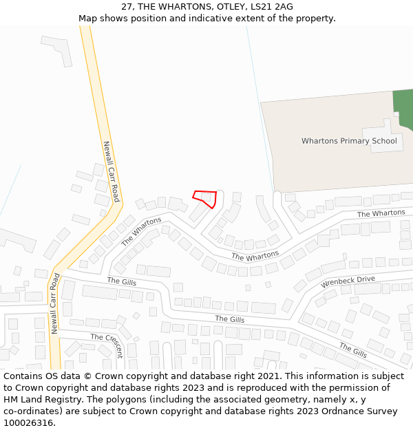 27, THE WHARTONS, OTLEY, LS21 2AG: Location map and indicative extent of plot