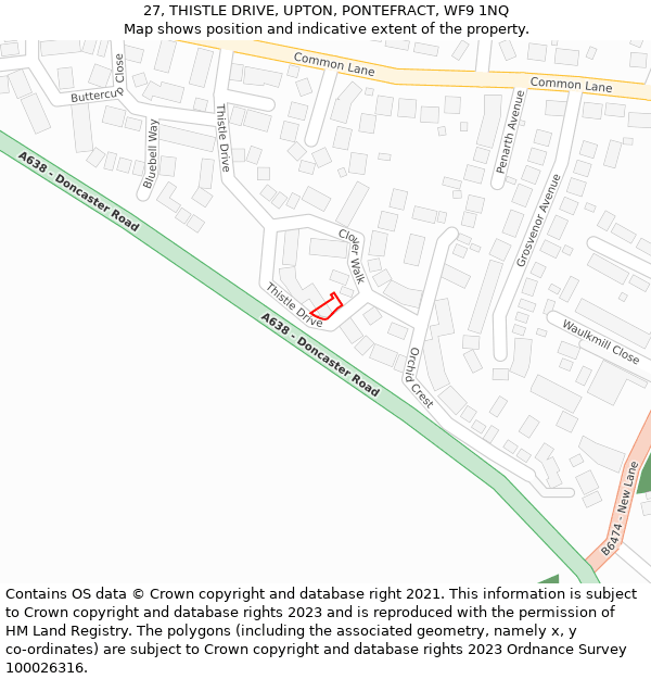 27, THISTLE DRIVE, UPTON, PONTEFRACT, WF9 1NQ: Location map and indicative extent of plot