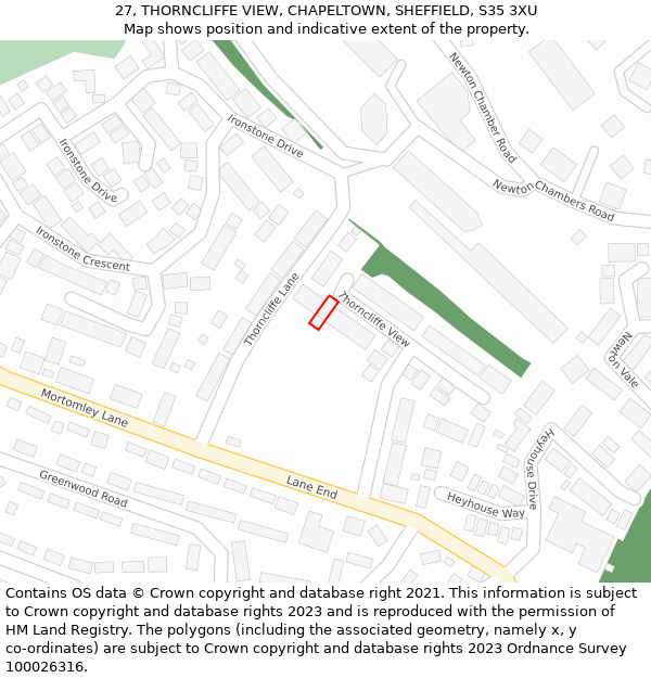 27, THORNCLIFFE VIEW, CHAPELTOWN, SHEFFIELD, S35 3XU: Location map and indicative extent of plot