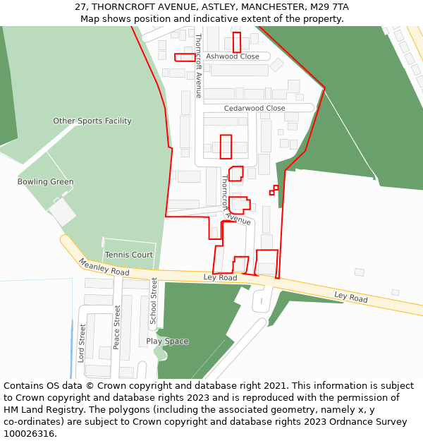 27, THORNCROFT AVENUE, ASTLEY, MANCHESTER, M29 7TA: Location map and indicative extent of plot