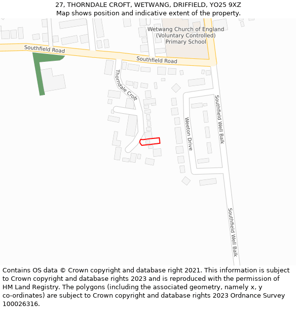 27, THORNDALE CROFT, WETWANG, DRIFFIELD, YO25 9XZ: Location map and indicative extent of plot