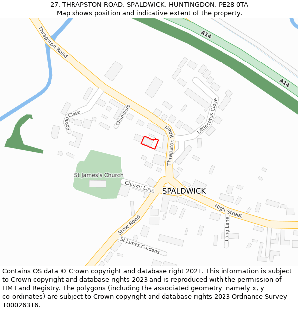 27, THRAPSTON ROAD, SPALDWICK, HUNTINGDON, PE28 0TA: Location map and indicative extent of plot