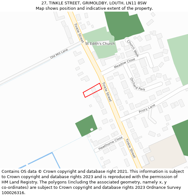 27, TINKLE STREET, GRIMOLDBY, LOUTH, LN11 8SW: Location map and indicative extent of plot