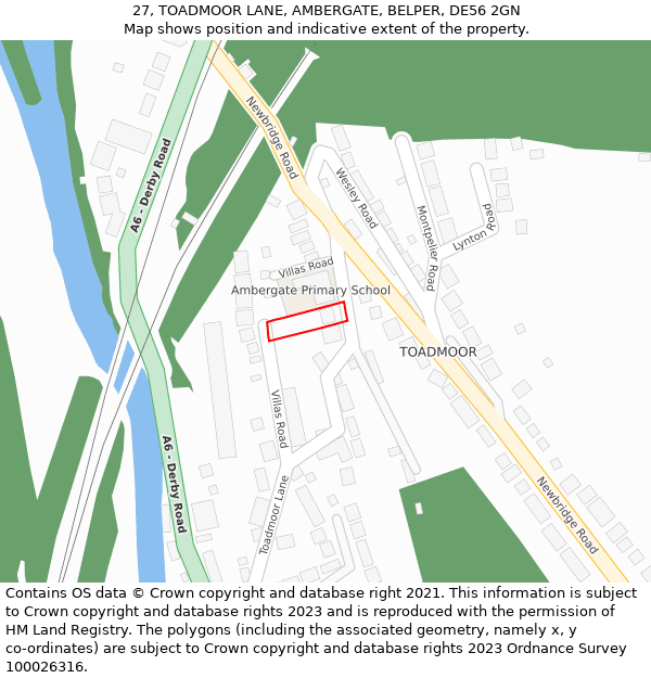 27, TOADMOOR LANE, AMBERGATE, BELPER, DE56 2GN: Location map and indicative extent of plot