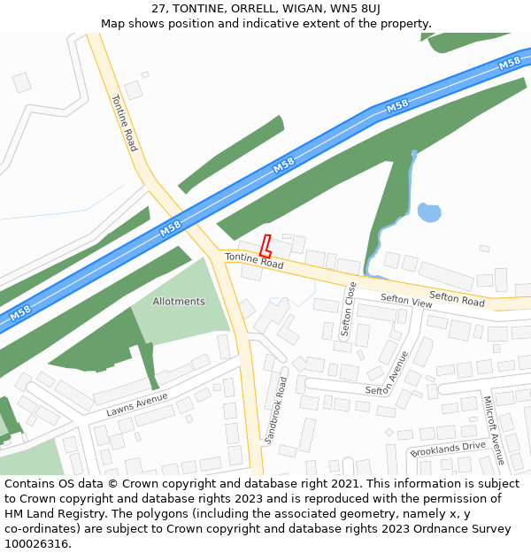 27, TONTINE, ORRELL, WIGAN, WN5 8UJ: Location map and indicative extent of plot