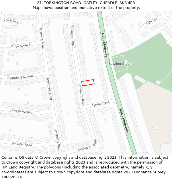 27, TORKINGTON ROAD, GATLEY, CHEADLE, SK8 4PR: Location map and indicative extent of plot