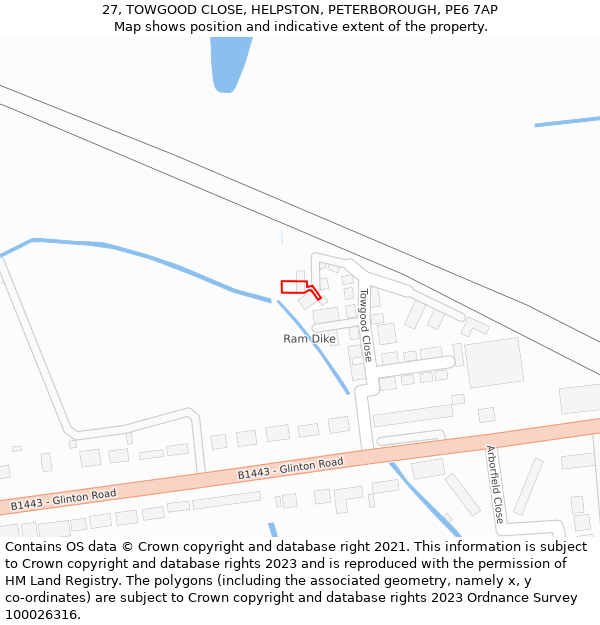 27, TOWGOOD CLOSE, HELPSTON, PETERBOROUGH, PE6 7AP: Location map and indicative extent of plot