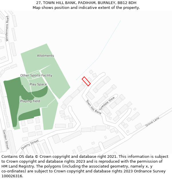 27, TOWN HILL BANK, PADIHAM, BURNLEY, BB12 8DH: Location map and indicative extent of plot