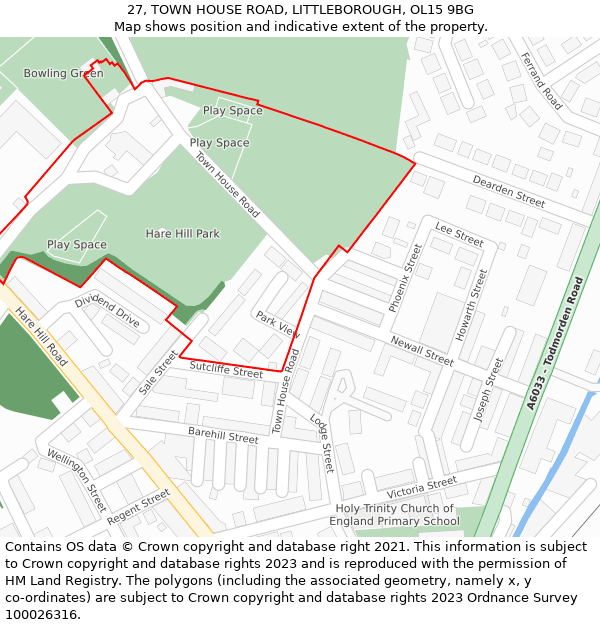 27, TOWN HOUSE ROAD, LITTLEBOROUGH, OL15 9BG: Location map and indicative extent of plot