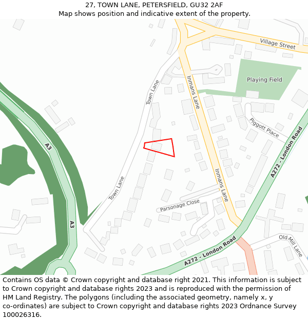 27, TOWN LANE, PETERSFIELD, GU32 2AF: Location map and indicative extent of plot
