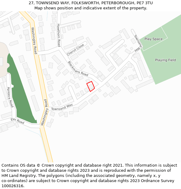 27, TOWNSEND WAY, FOLKSWORTH, PETERBOROUGH, PE7 3TU: Location map and indicative extent of plot