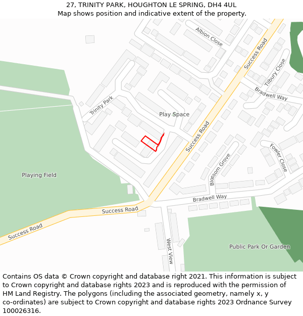 27, TRINITY PARK, HOUGHTON LE SPRING, DH4 4UL: Location map and indicative extent of plot