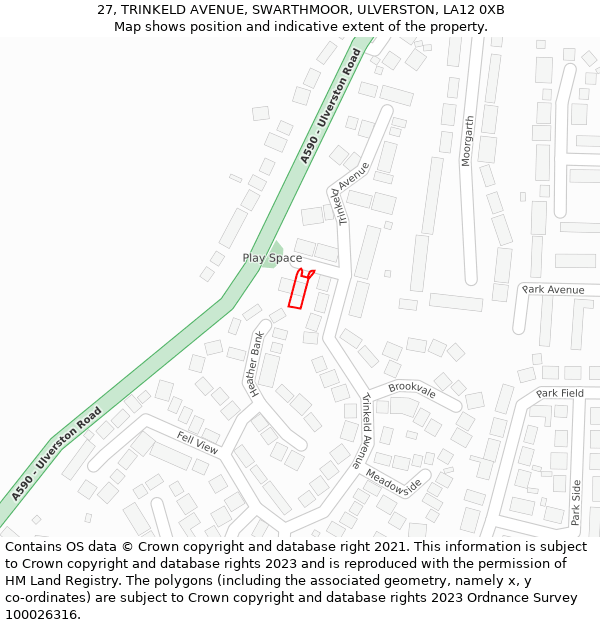 27, TRINKELD AVENUE, SWARTHMOOR, ULVERSTON, LA12 0XB: Location map and indicative extent of plot