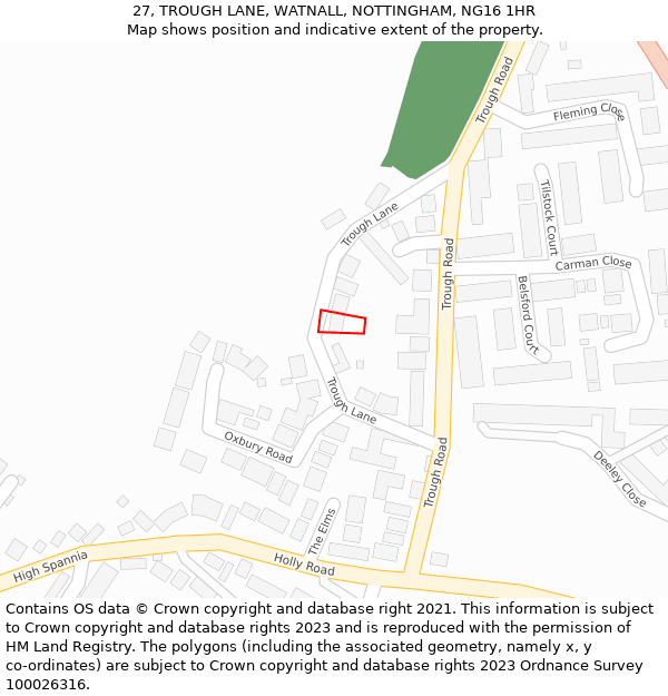 27, TROUGH LANE, WATNALL, NOTTINGHAM, NG16 1HR: Location map and indicative extent of plot