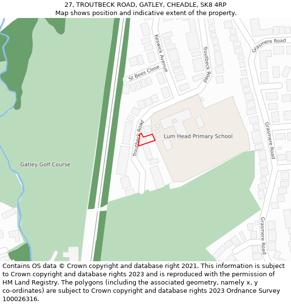 27, TROUTBECK ROAD, GATLEY, CHEADLE, SK8 4RP: Location map and indicative extent of plot