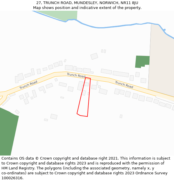 27, TRUNCH ROAD, MUNDESLEY, NORWICH, NR11 8JU: Location map and indicative extent of plot
