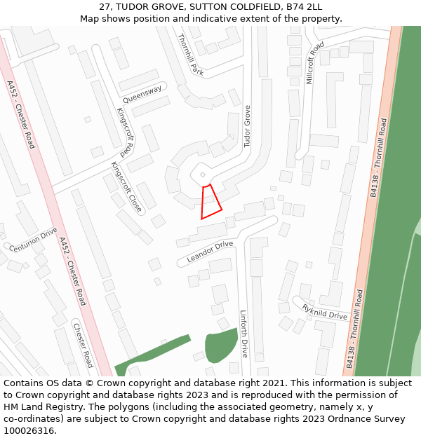 27, TUDOR GROVE, SUTTON COLDFIELD, B74 2LL: Location map and indicative extent of plot