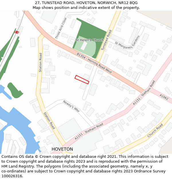 27, TUNSTEAD ROAD, HOVETON, NORWICH, NR12 8QG: Location map and indicative extent of plot