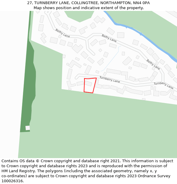 27, TURNBERRY LANE, COLLINGTREE, NORTHAMPTON, NN4 0PA: Location map and indicative extent of plot