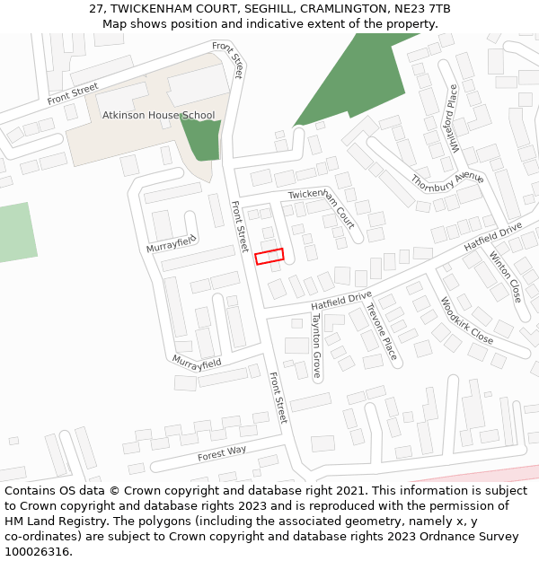 27, TWICKENHAM COURT, SEGHILL, CRAMLINGTON, NE23 7TB: Location map and indicative extent of plot