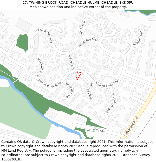 27, TWINING BROOK ROAD, CHEADLE HULME, CHEADLE, SK8 5PU: Location map and indicative extent of plot