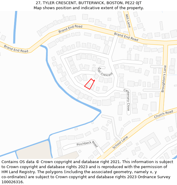 27, TYLER CRESCENT, BUTTERWICK, BOSTON, PE22 0JT: Location map and indicative extent of plot