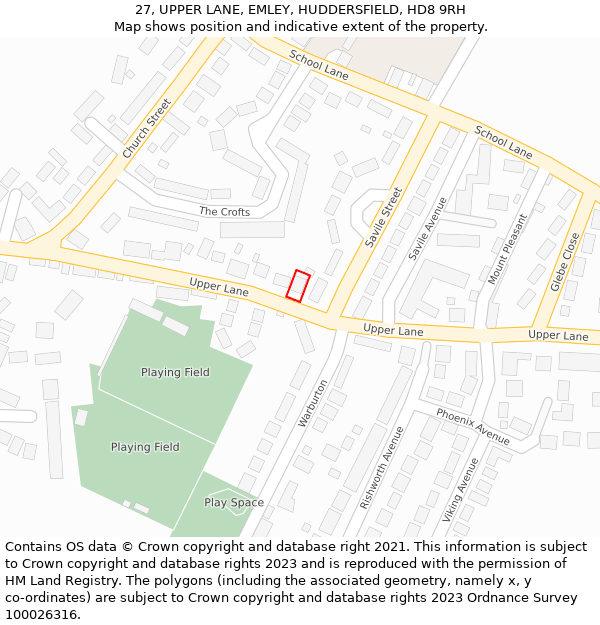 27, UPPER LANE, EMLEY, HUDDERSFIELD, HD8 9RH: Location map and indicative extent of plot