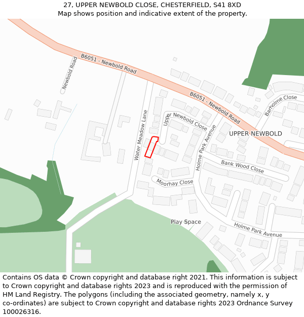 27, UPPER NEWBOLD CLOSE, CHESTERFIELD, S41 8XD: Location map and indicative extent of plot