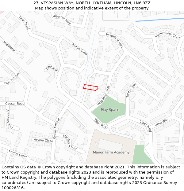 27, VESPASIAN WAY, NORTH HYKEHAM, LINCOLN, LN6 9ZZ: Location map and indicative extent of plot