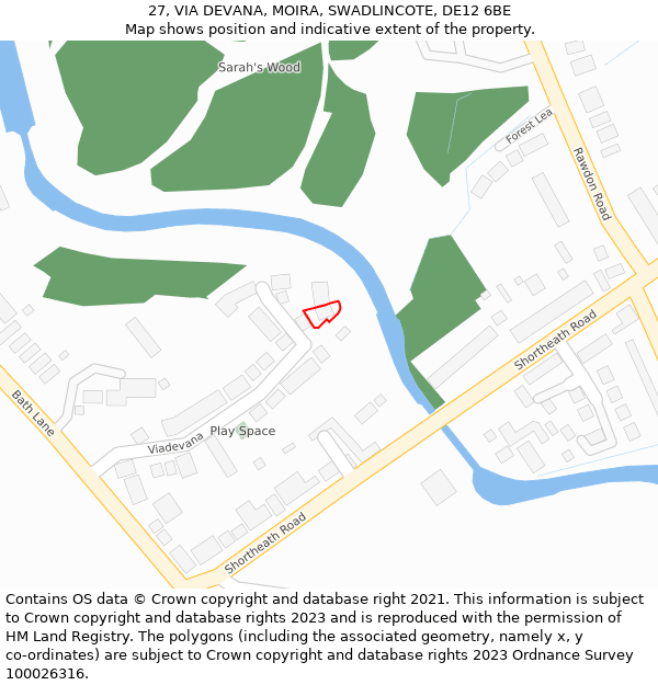 27, VIA DEVANA, MOIRA, SWADLINCOTE, DE12 6BE: Location map and indicative extent of plot