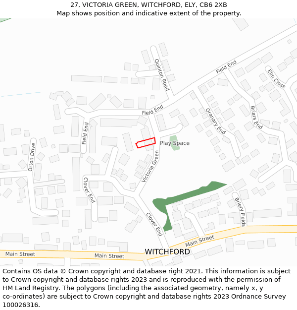 27, VICTORIA GREEN, WITCHFORD, ELY, CB6 2XB: Location map and indicative extent of plot