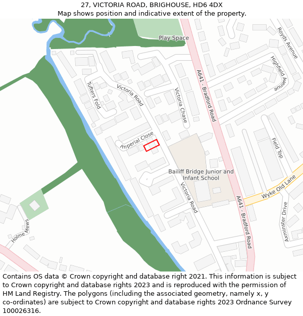 27, VICTORIA ROAD, BRIGHOUSE, HD6 4DX: Location map and indicative extent of plot