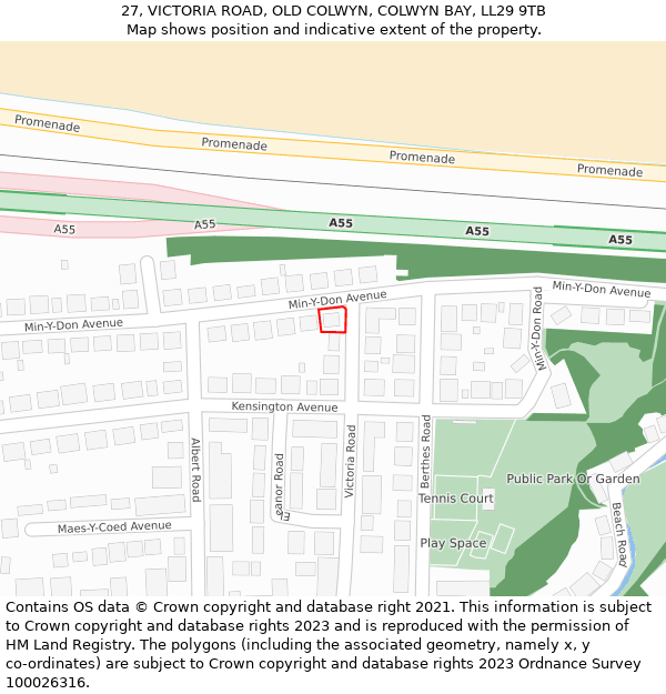 27, VICTORIA ROAD, OLD COLWYN, COLWYN BAY, LL29 9TB: Location map and indicative extent of plot