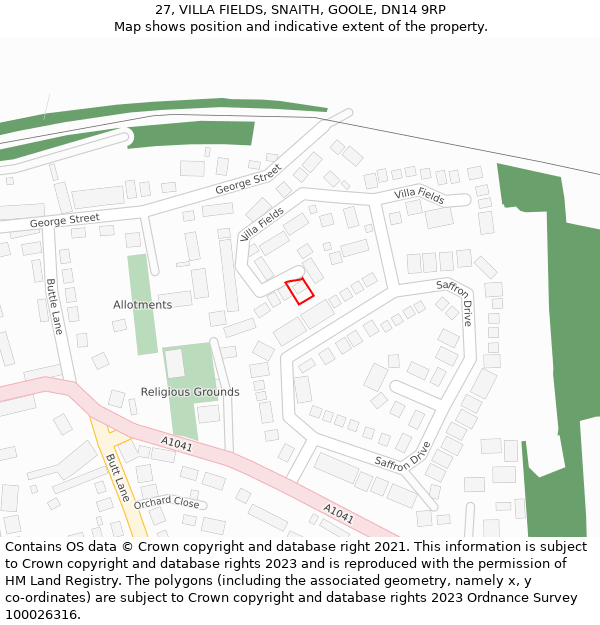 27, VILLA FIELDS, SNAITH, GOOLE, DN14 9RP: Location map and indicative extent of plot