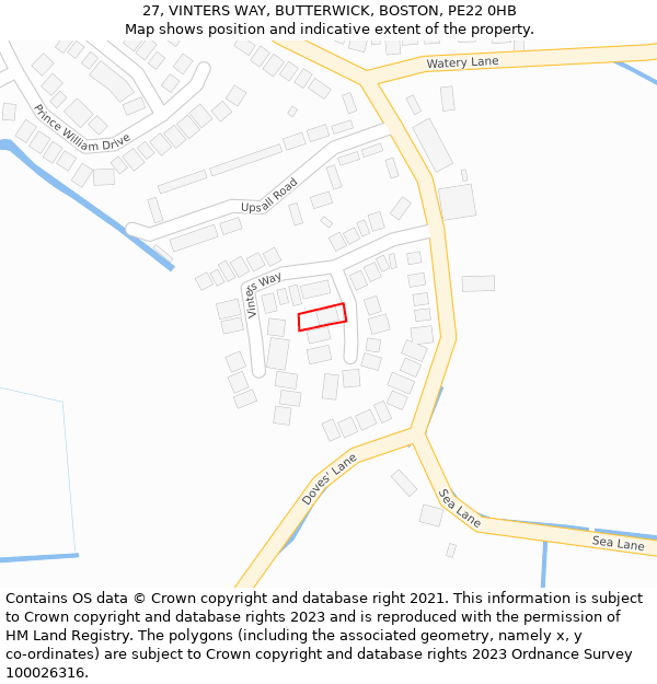 27, VINTERS WAY, BUTTERWICK, BOSTON, PE22 0HB: Location map and indicative extent of plot